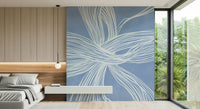 Contemporary Blue Weave, flowing ribbon motif, stylish wall covering accent.