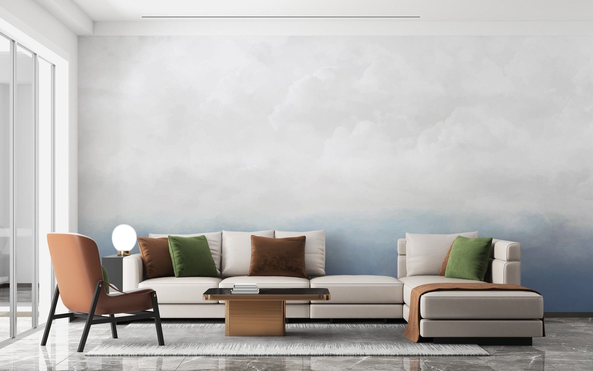 Blue White Sky Wallpaper for airy living room C470
