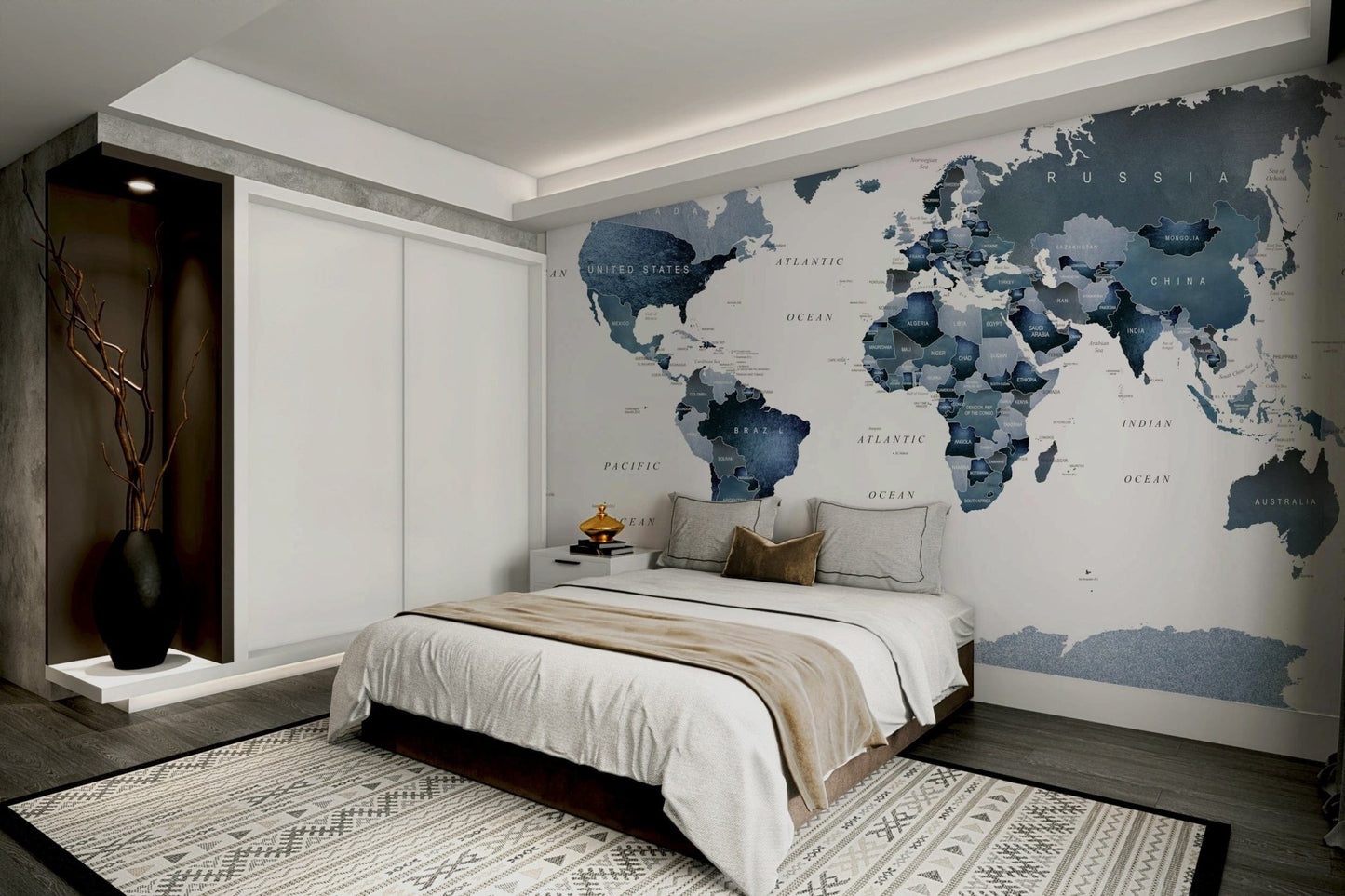 Blue geography map wall mural

