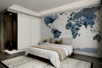 Blue geography map wall mural

