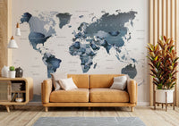 World map wallpaper in blue hues

