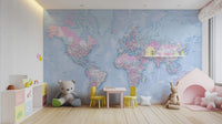 Blue World Map Wallpaper Mural - Giffywalls