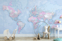 Blue World Map Wallpaper Mural - Giffywalls
