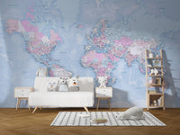 Blue World Map Wallpaper Mural - Giffywalls