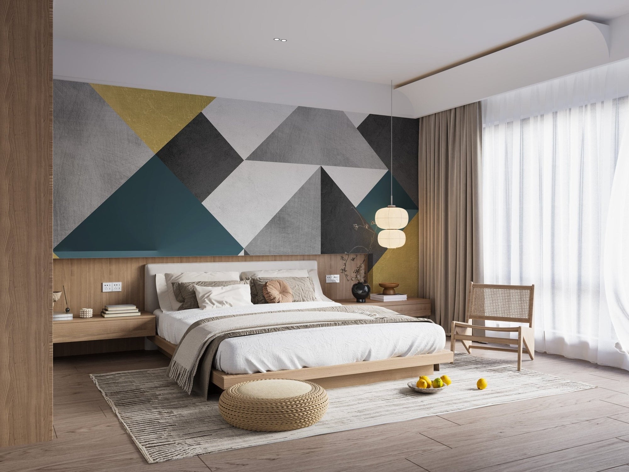 Blue and Yellow Abstract Geometric Multicolor Triangle Wallpaper Mural A352