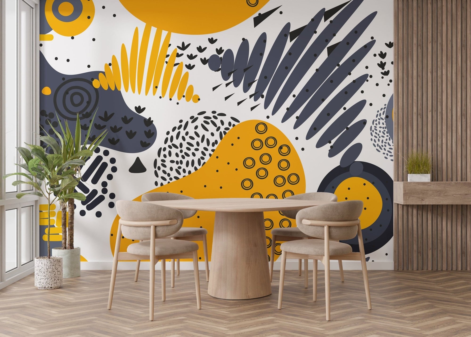 Bold abstract blue and yellow wallpaper
B094