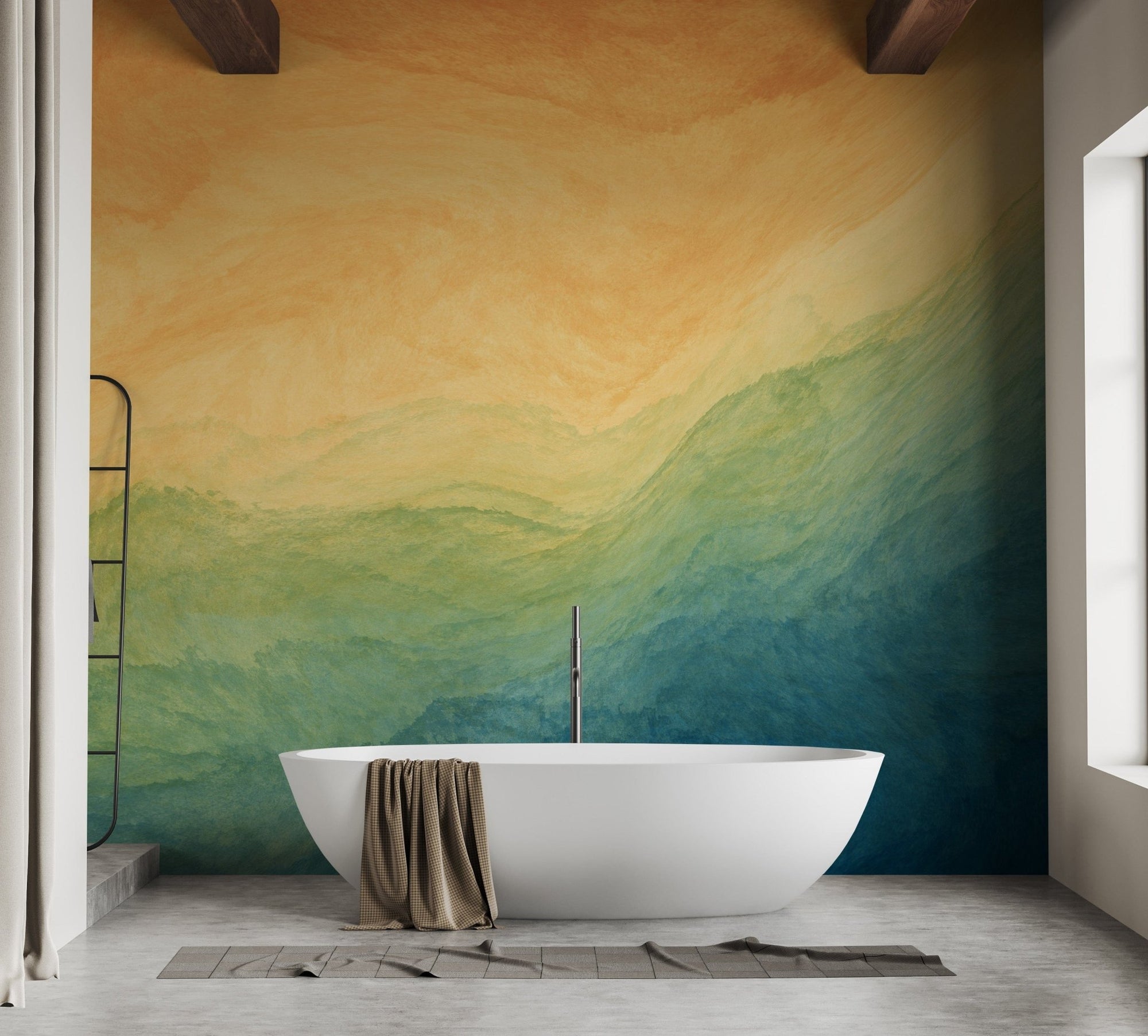 Blue and yellow ombre watercolor wallpaper A115

