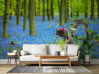 Decorative Bluebell Bike Ride print mural, picturesque cycling view.