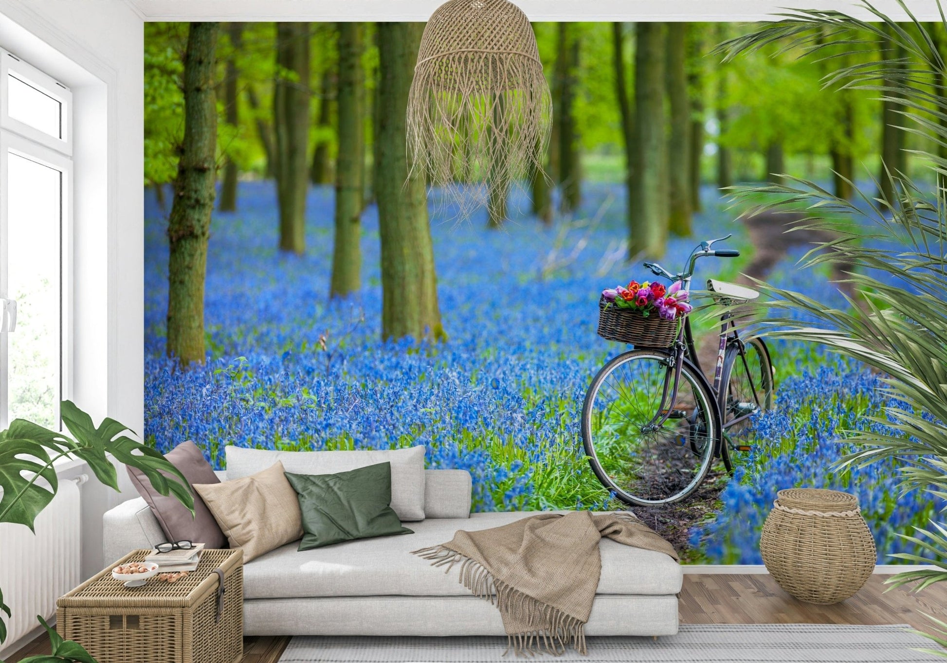 Flower basket Bluebell Bike Ride wallpaper, sunny forest clearing.