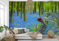 Flower basket Bluebell Bike Ride wallpaper, sunny forest clearing.