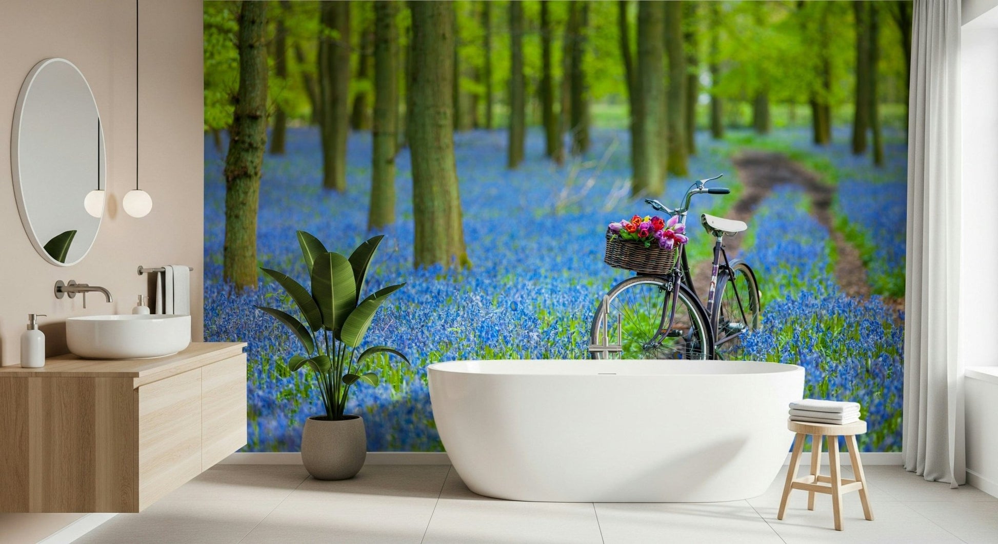 Romantic Bluebell Bike Ride wallpaper, bicycle resting in flowers.