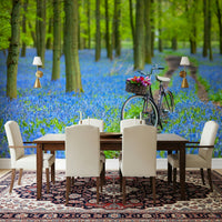 Picturesque Bluebell Bike Ride mural wallpaper, gorgeous flower meadow.