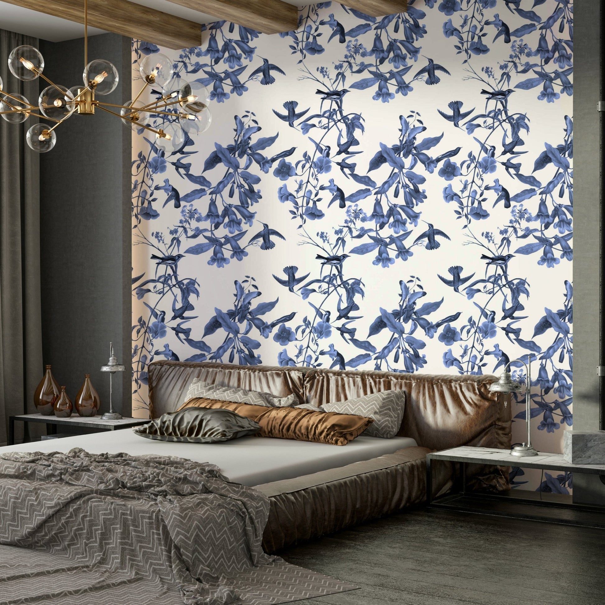 A calming serene floral wallpaper mural that defines a space.

