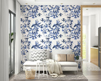 A graceful subtle bird wall mural in cool, natural tones.

