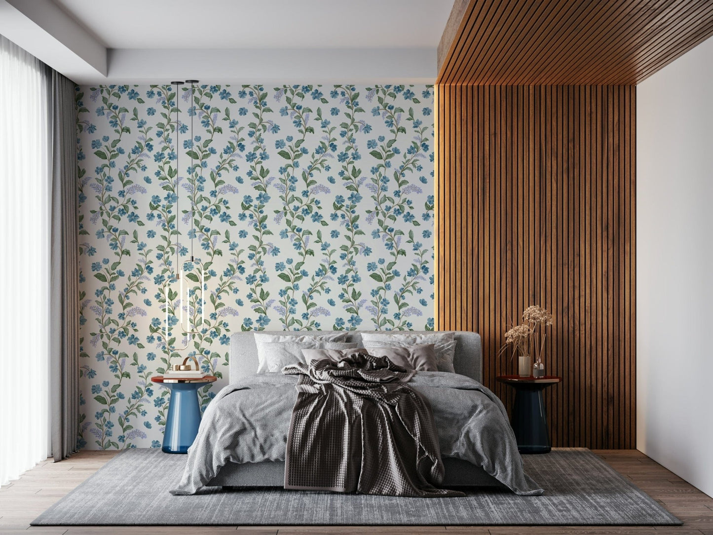 Stylish Bluebell Bloom removable wallpaper, painted botanical motif.