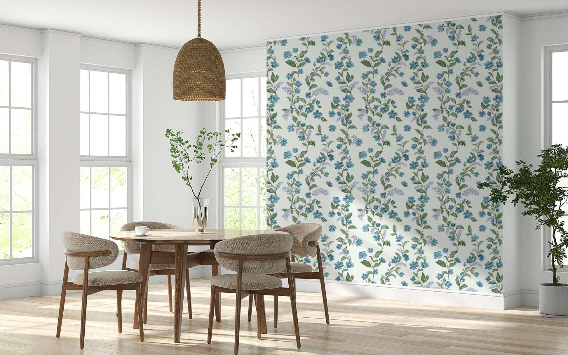 Pastel Bluebell Bloom wallpaper, continuous nature design, elegant artistry.
