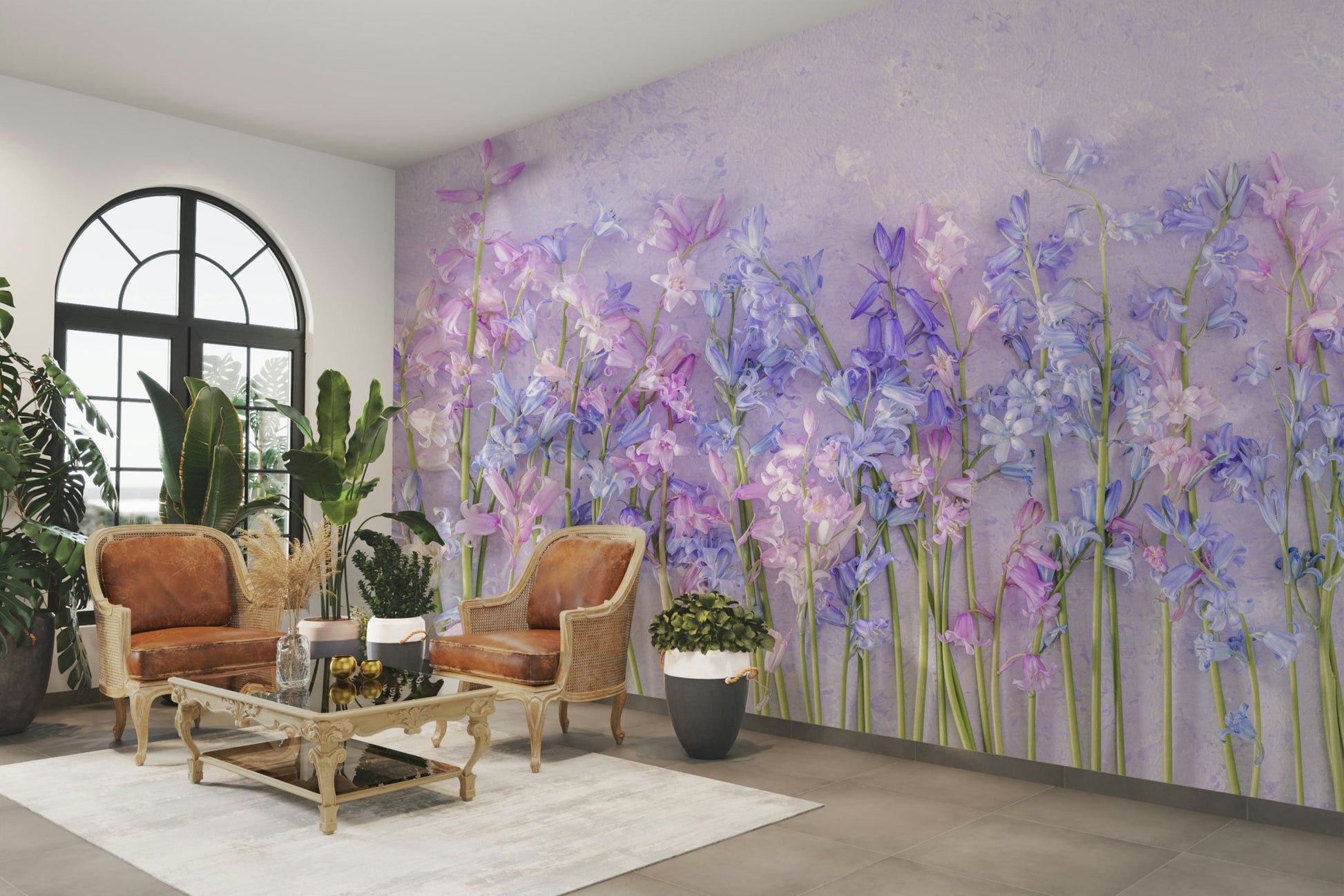 The peel and stick wallpaper showing realistic flower textures.

