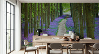 Wooded Bluebell Trail scene, unique wallpaper for home styling.