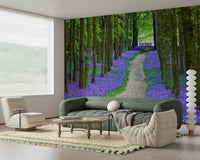 Bluebell Trail graphic wallcovering, perfect for calming bedroom decor.