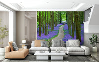 Idyllic Bluebell Trail wall graphic Woodland floor covered in flowers.