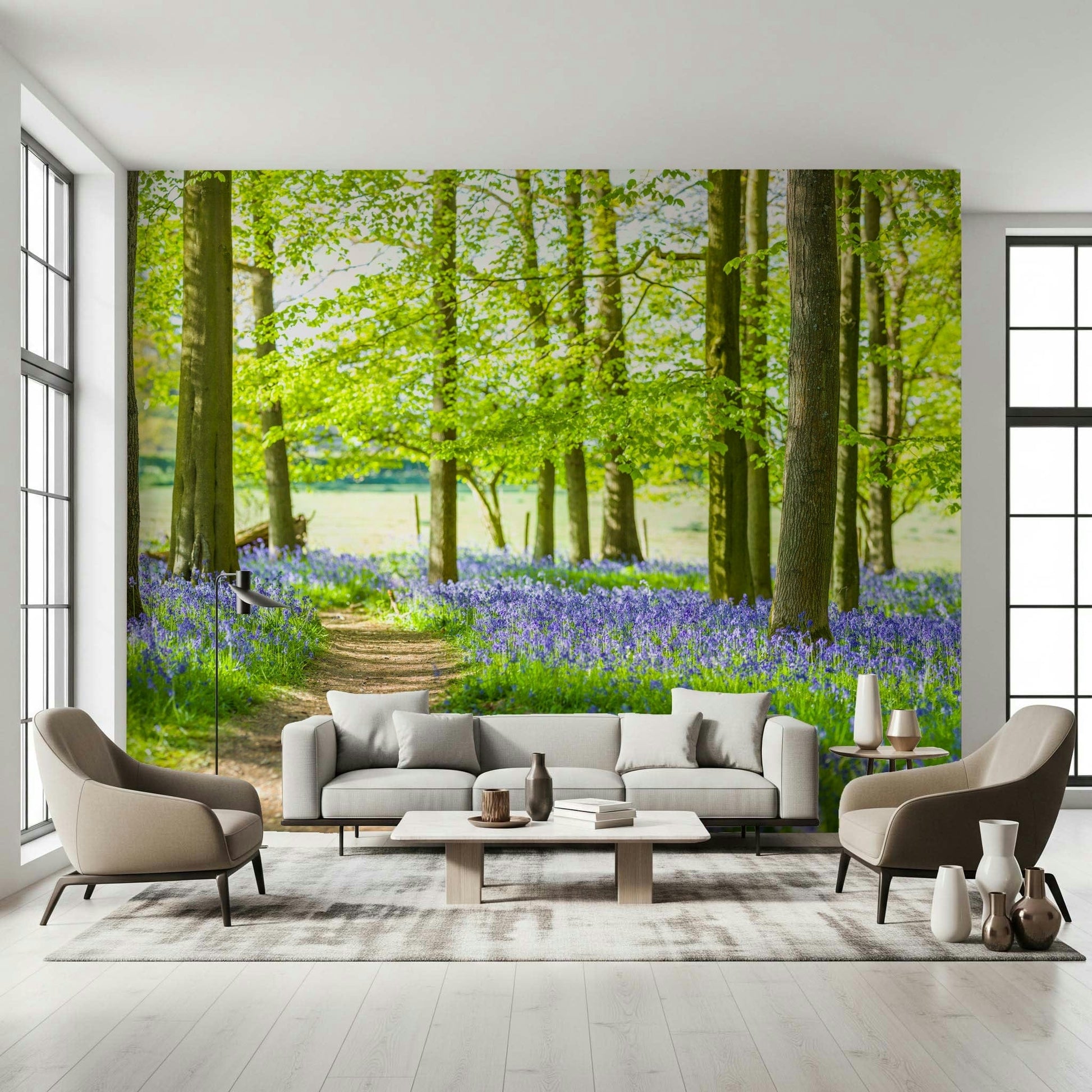 Elegant dining space with the Bluebell Wonderland Wall Mural.