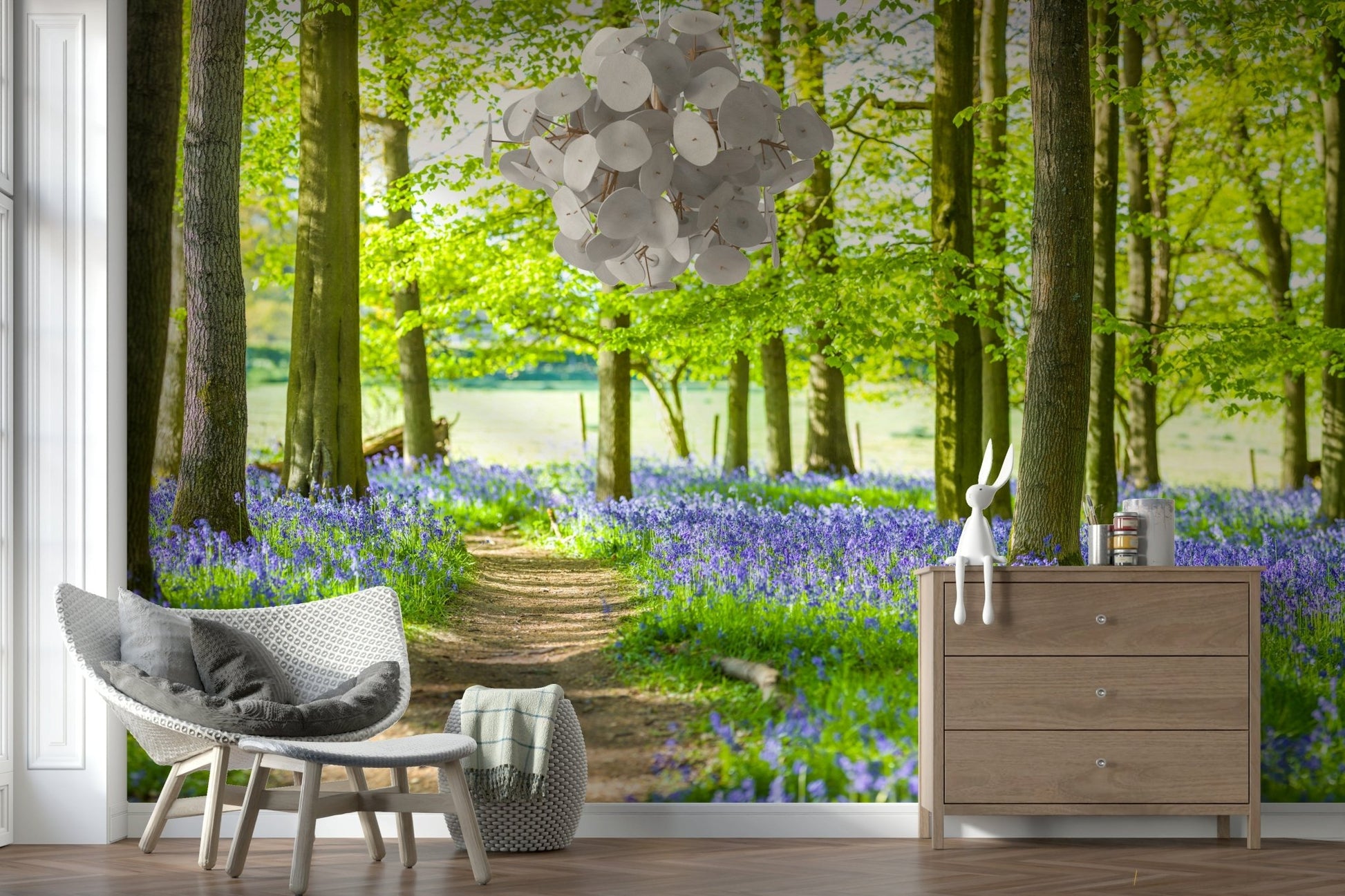 Vibrant green foliage on the Bluebell Wonderland Wall Mural print.