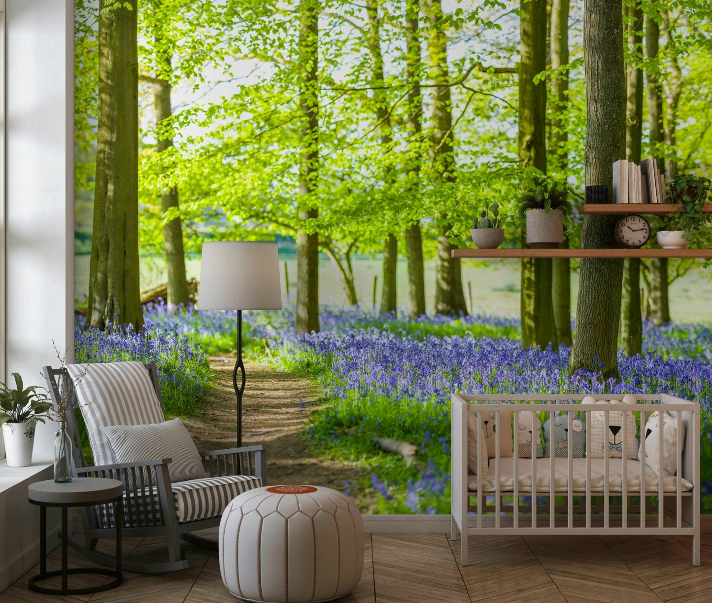 Bluebell Wonderland Wall Mural creating a serene living atmosphere.