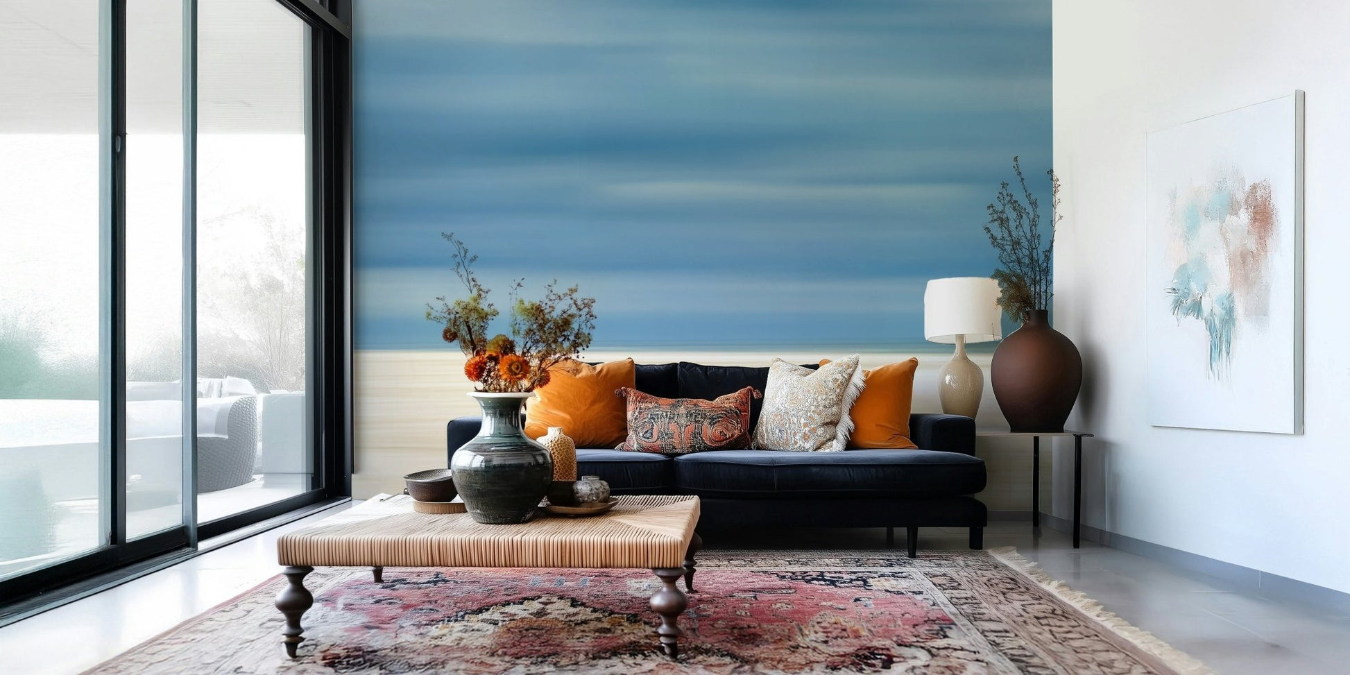 A beautiful modern art wall mural of delicate lines.