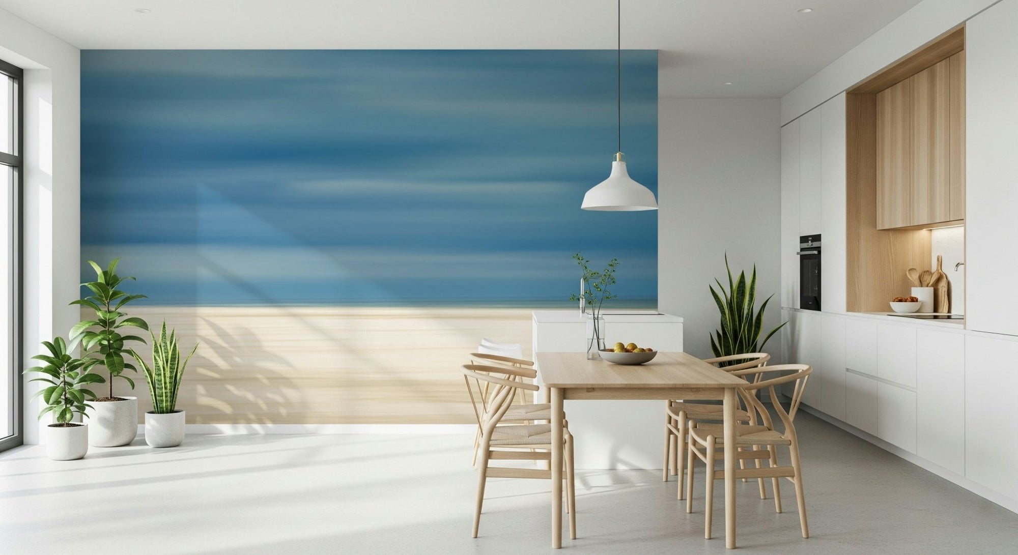 A beautiful blurred beach wallpaper mural with subtle coastal hues., GD5751