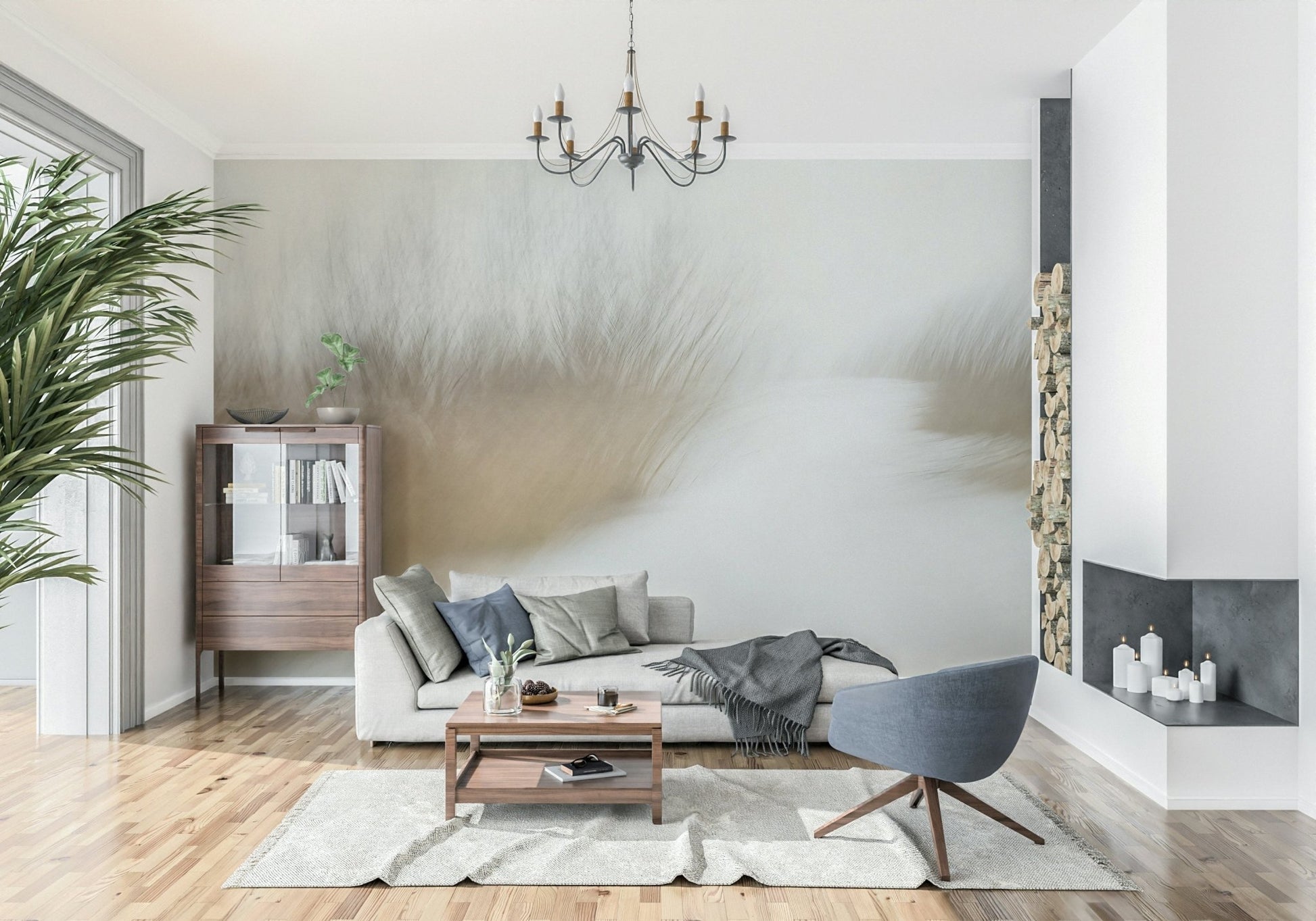 A beautiful modern art wall mural of delicate lines.