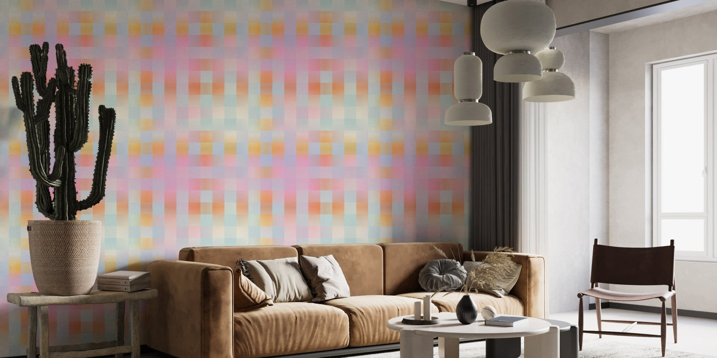 Muted tones blurred plaid mural for homes
