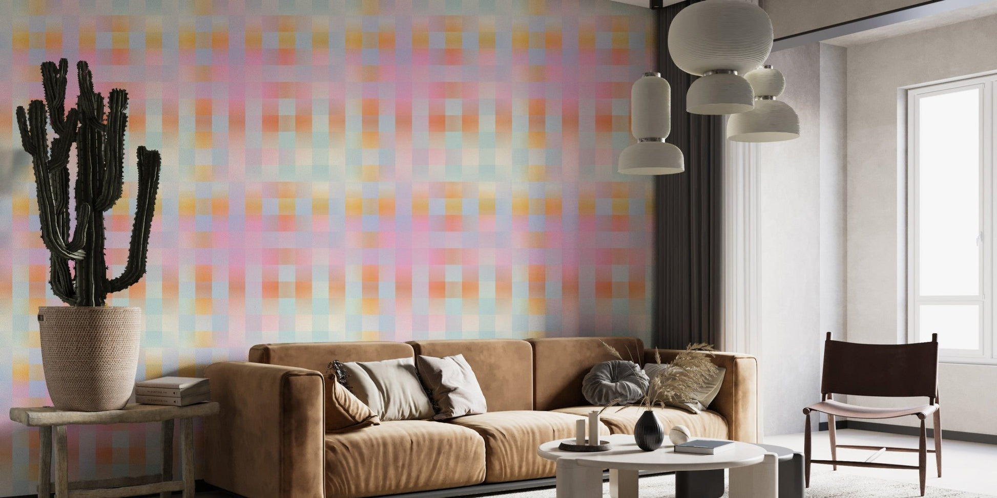 Muted tones blurred plaid mural for homes
