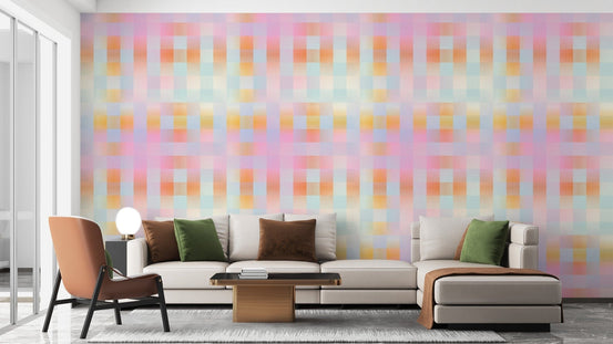 Blurred plaid wallpaper mural for cozy interiors AN32
