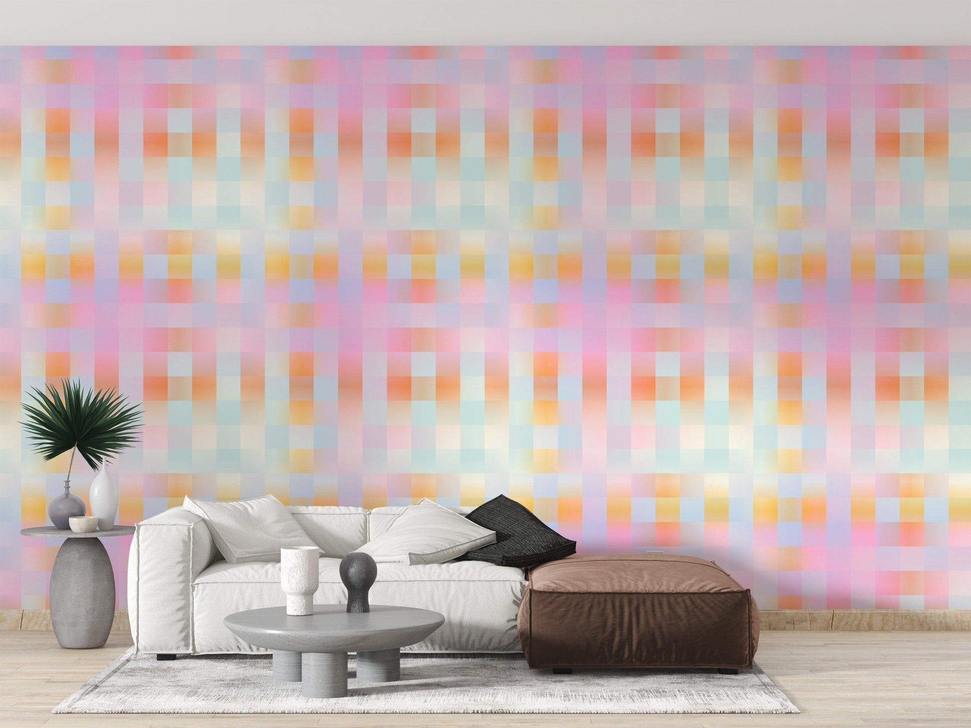 Soft blurred plaid wallpaper for living spaces
