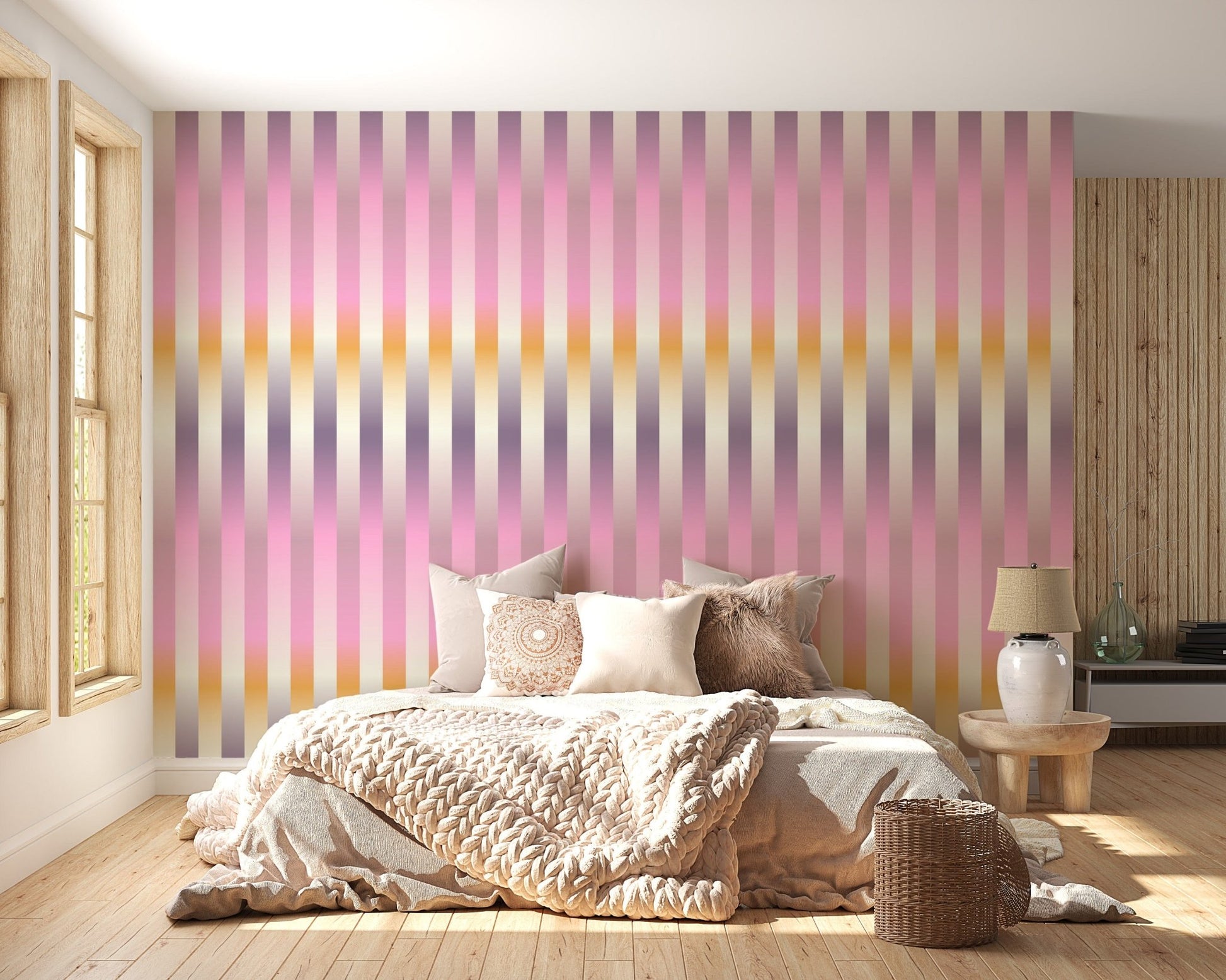 Contemporary blurred stripes wallpaper in lilac
