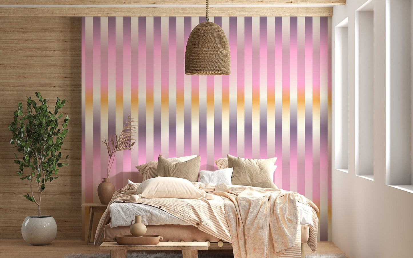 Elegant lilac stripes wall mural for bedrooms
