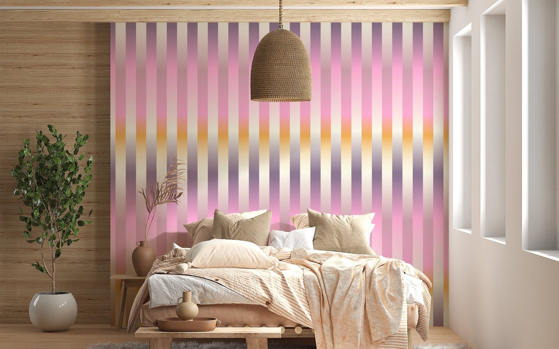 Elegant lilac stripes wall mural for bedrooms
