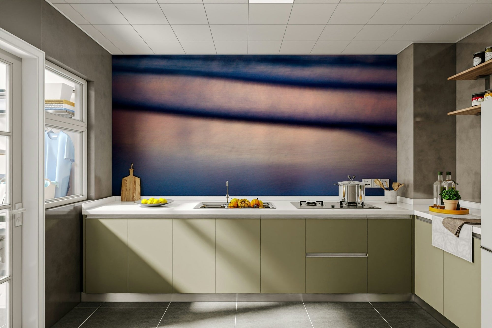 Blurry fisherman Wall Mural with dreamy dusk beach scene GD4896
