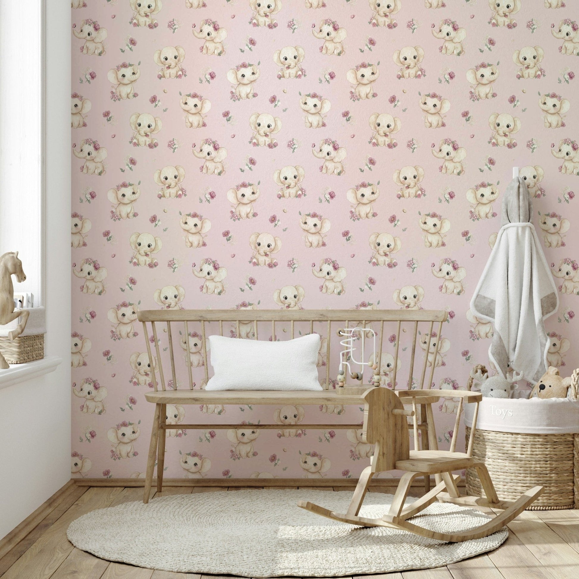 Playful elephants with flower details

