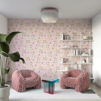 Blush wallpaper with baby elephant art

