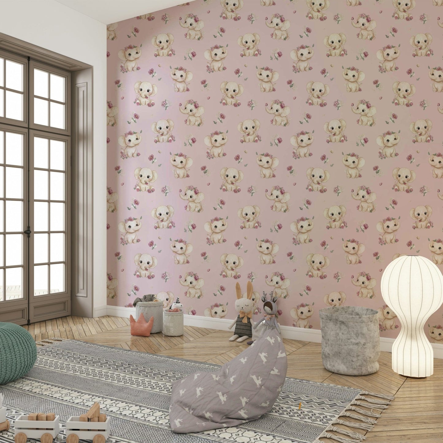 Sweet elephants and flowers for nursery

