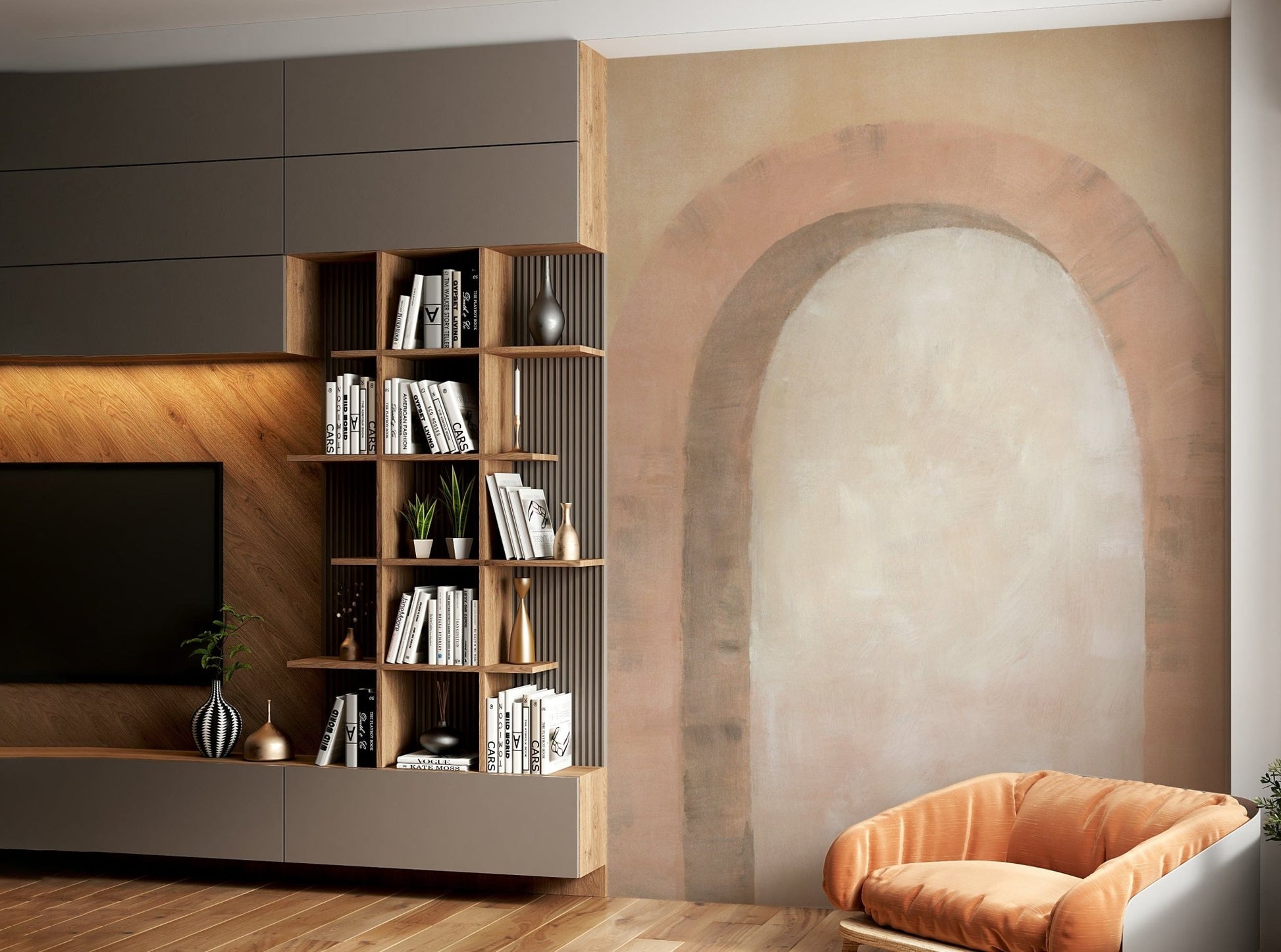 Abstract blush arched wall pattern

