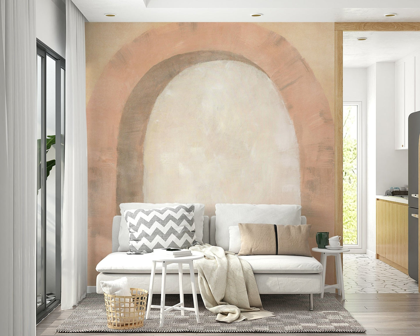 Painted arch in blush wall mural

