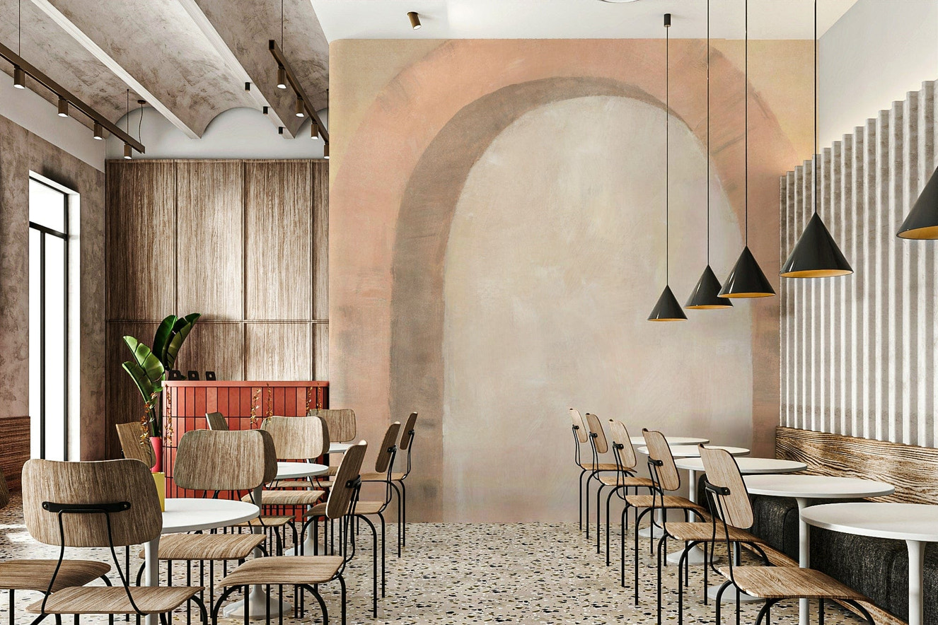 Blush pink arch wall mural design

