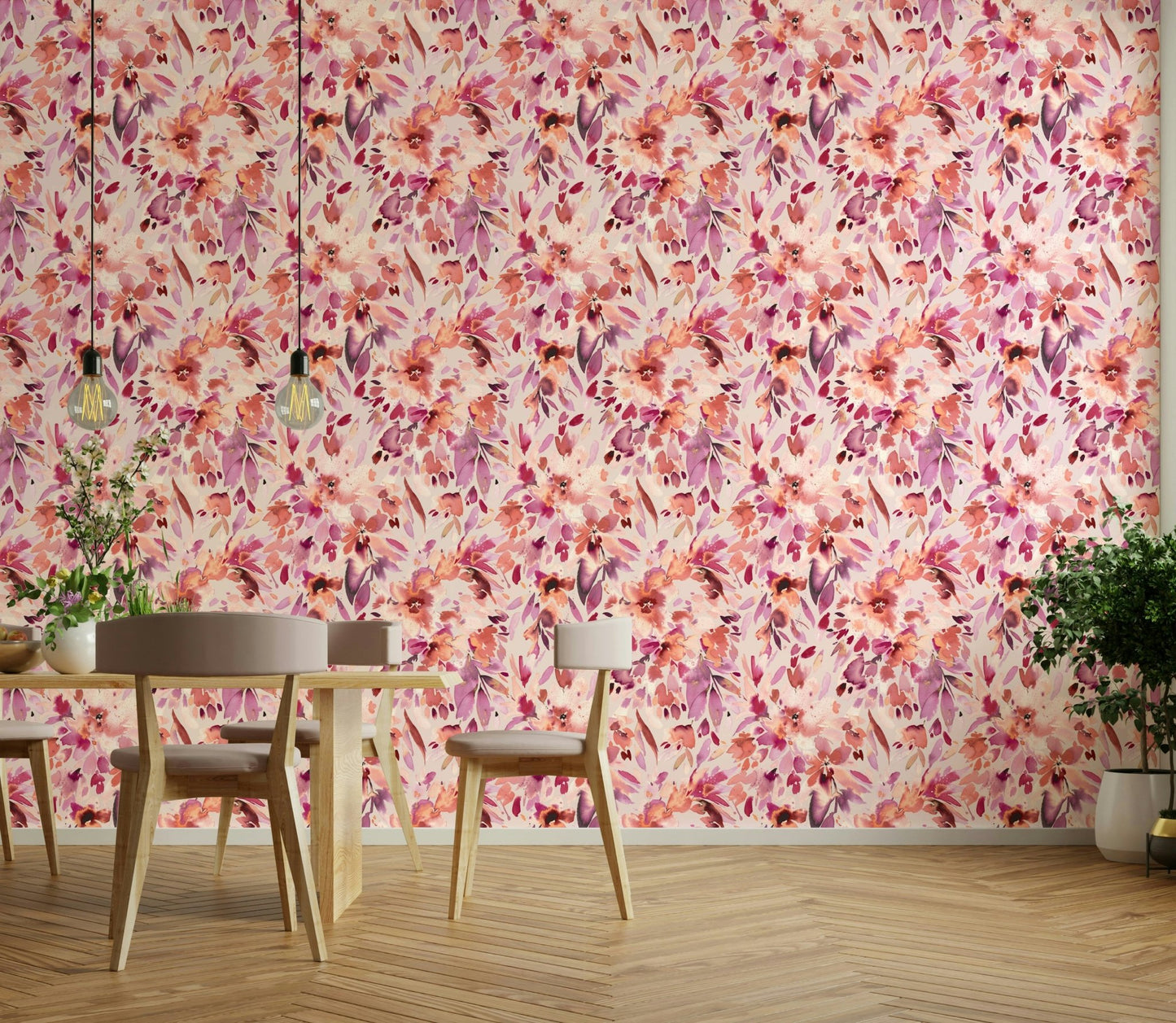 Soft blush floral mural


