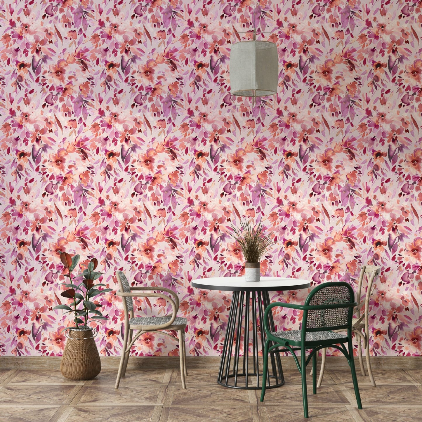 Hand-painted floral wall mural

