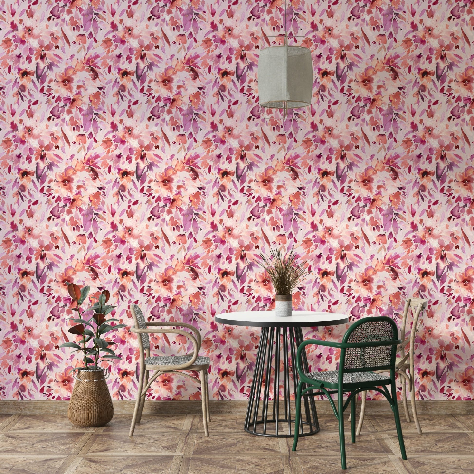Hand-painted floral wall mural

