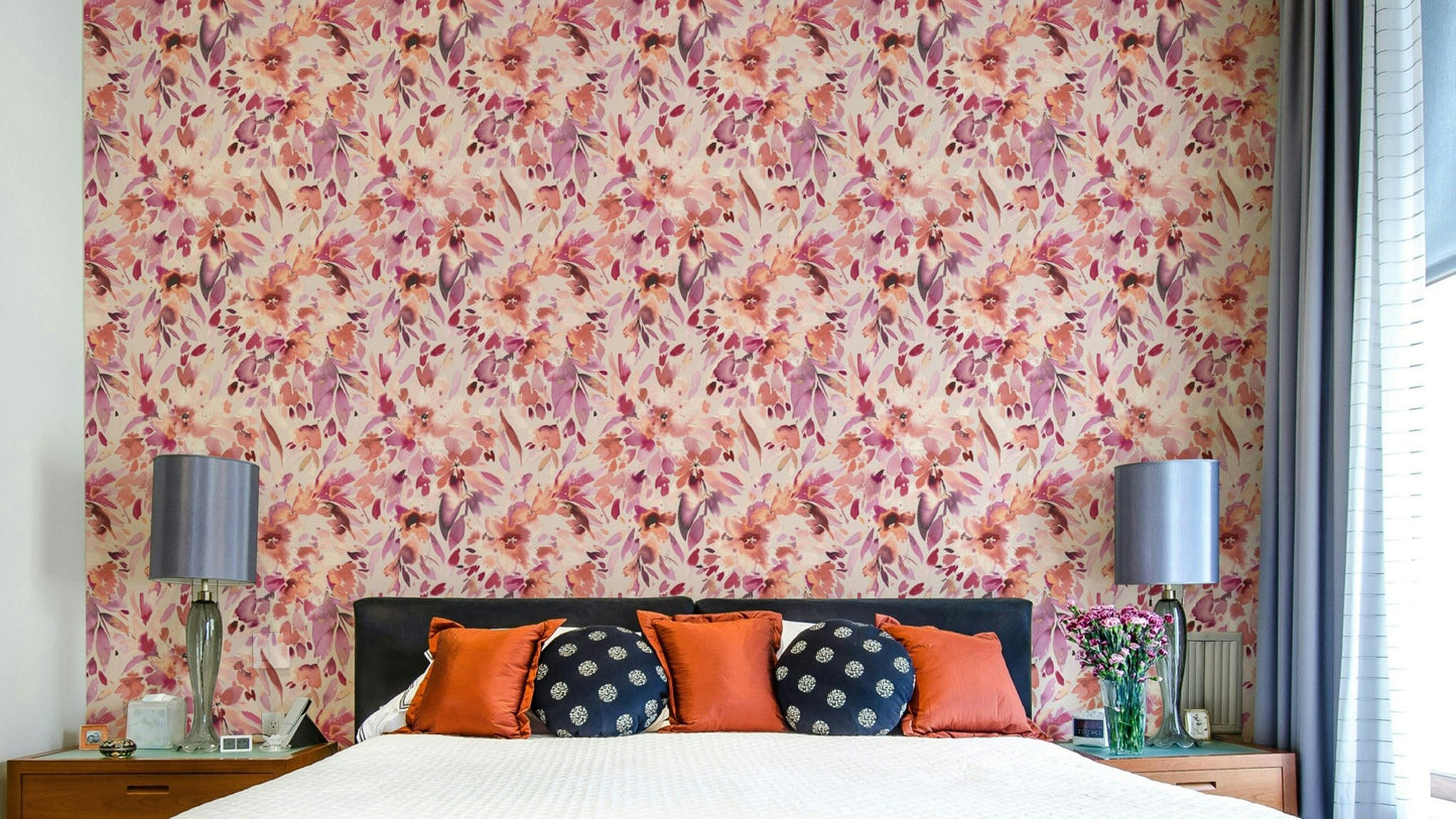 Pink flower mural wallpaper

