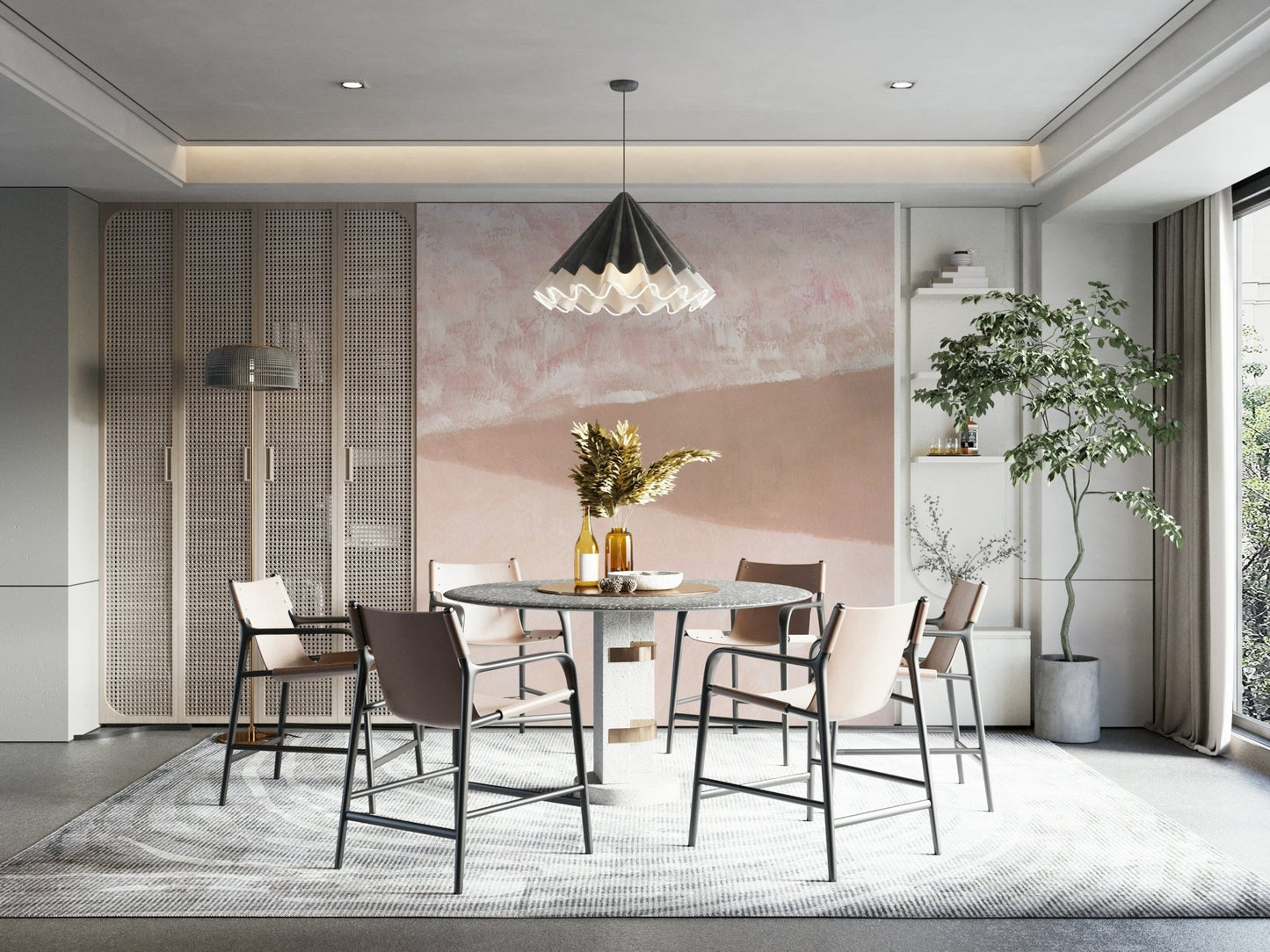 Blush toned abstract beach mural

