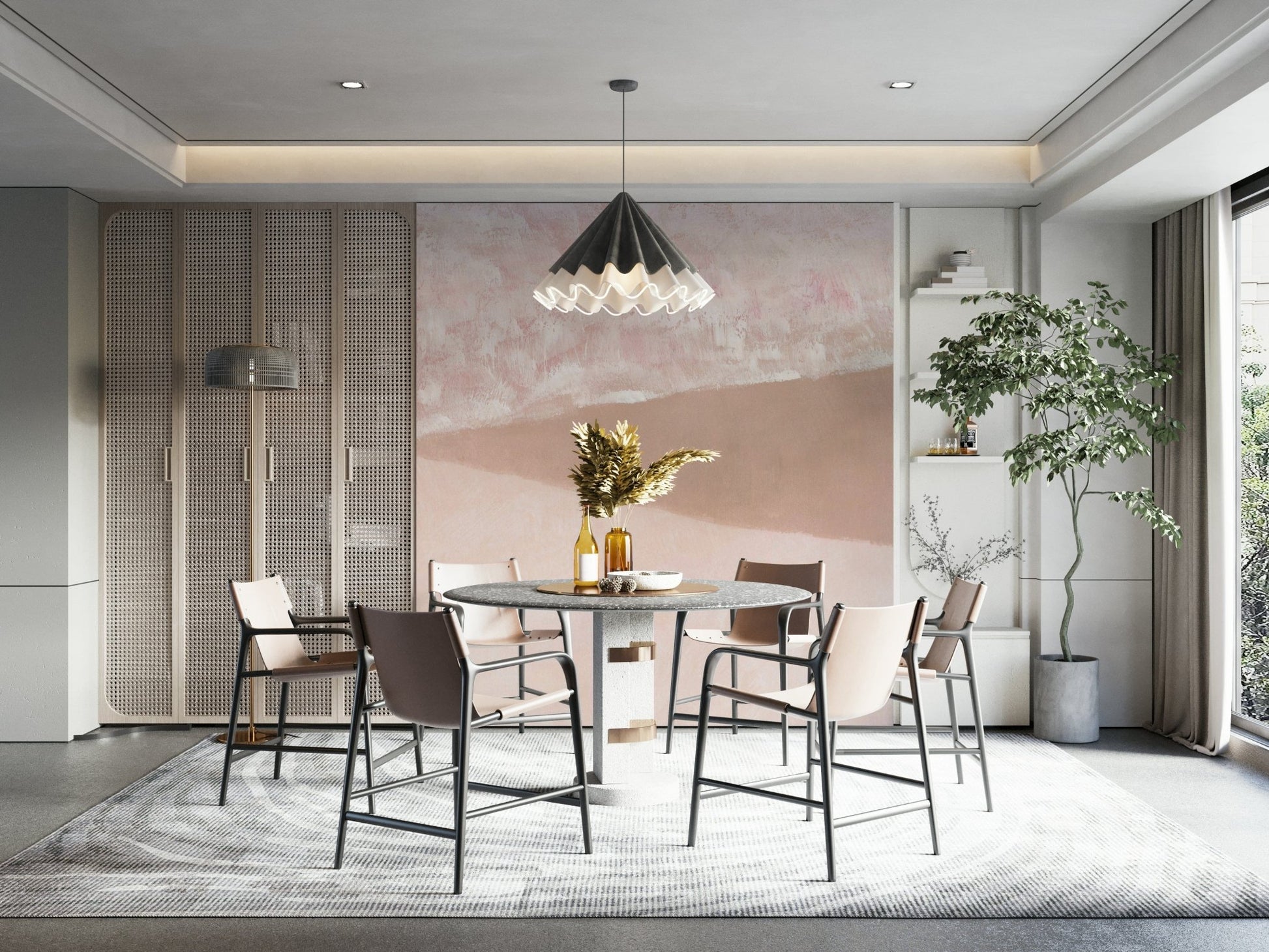 Blush toned abstract beach mural

